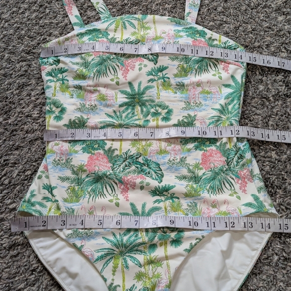 Vineyard Vines Green Pink Tropical Flamingo Square Neck One Piece Swimsuit S - Picture 9 of 9